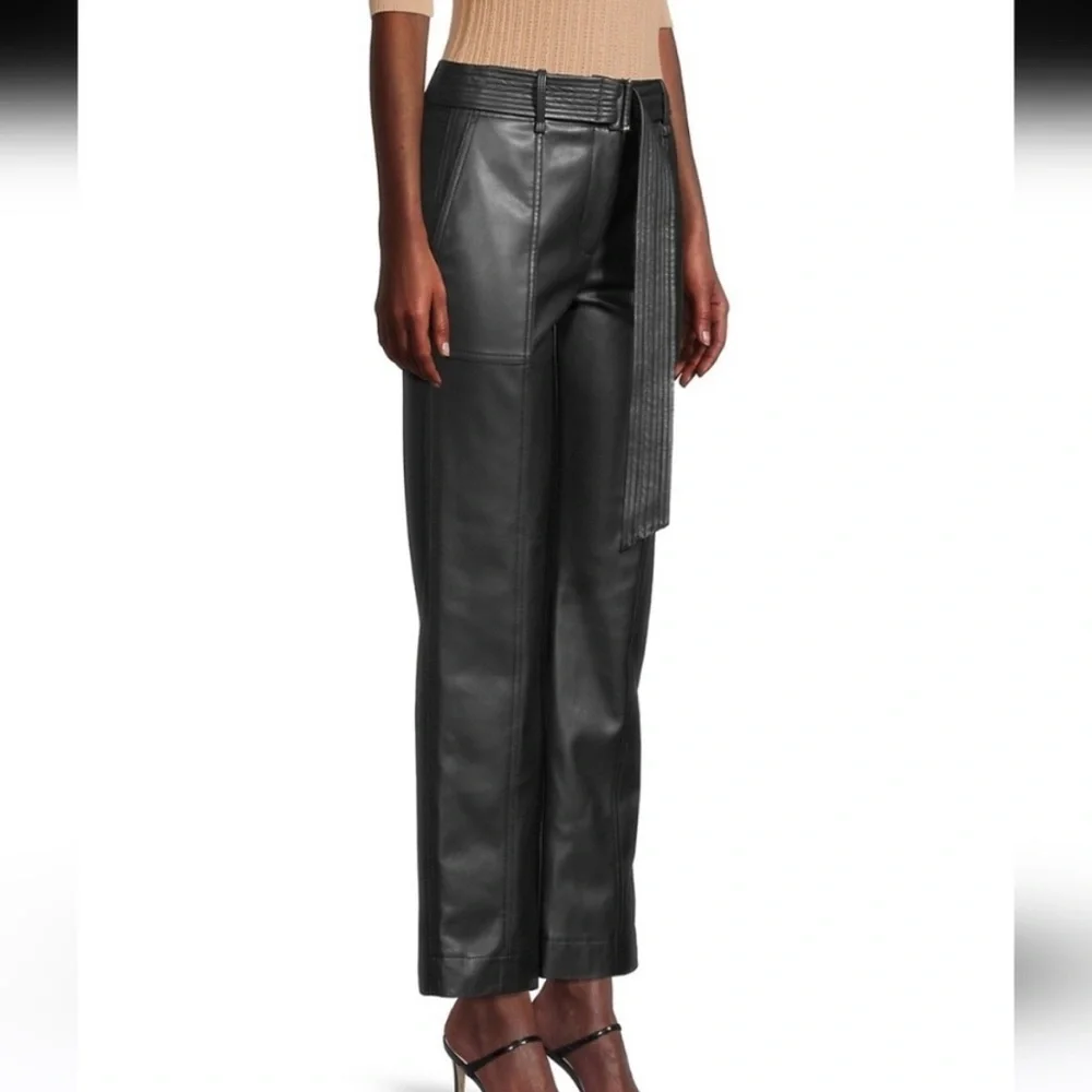 REBECCA TAYLOR Faux Leather High Rise Straight Leg Pants - Picture 9 of 11